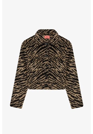 Quzu Desenli Crop Siyah Kadın Ceket Ckt00885 Siyah