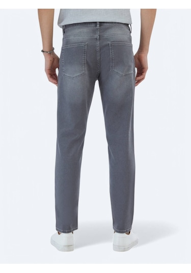 Kip Gri Slim Fit Denim Pamuk Karışımlı Pantolon Gri