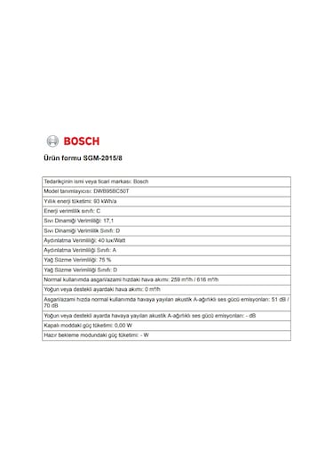 Bosch DWB95BC50T Duvar Tipi 90 CM Davlumbaz