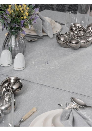 Cotton Box Keten Masa Örtüsü Takımı Pera Gri 175x240