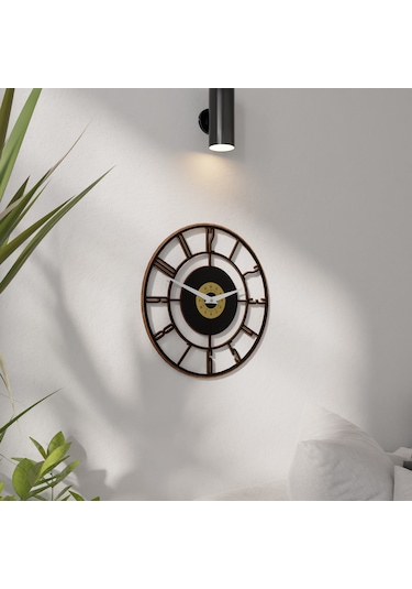 Dekoratif Minimal Ahşap Aynalı Pleksili Duvar Saati Siyah - Gold