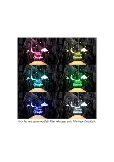 Ay Ve Yıldız Tasarımlı Gece Lambası, İyi Geceler Hediyesi Kişiye Özel Çocuk Odası Dekoru, İsimli Bebek Hediyesi Led Lamba