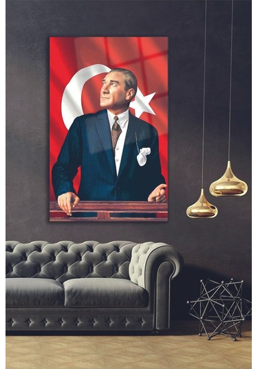 Mustafa Kemal Atatürk Ve Şanlı Türk Bayrağı Cam Tablo