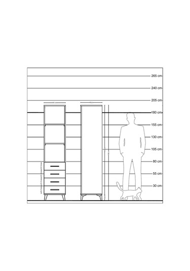 Hyperion Dolap 3 Raflı 4 Çekmeceli 44x44x195 Çam-aytaşı Çam