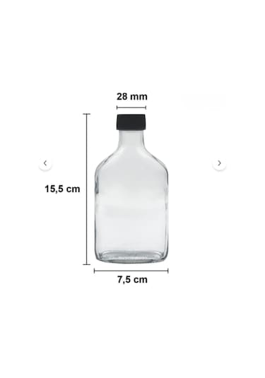 6'lı Sızdırmaz Siyah Kapaklı Cam Detoks Şişesi Cold Brew Yassı Şişe Seti - 200 Ml Şeffaf