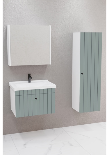 Alice 65 Cm Banyo Dolabı Bgn Aynalı Yeşil - Boy Dolap Dahil Yeşil