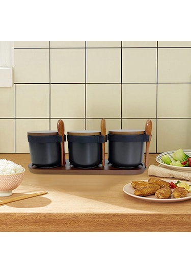 Suntek Magideal 3 Adet Seramik Baharat Kavanozları Porselen Çeşni Siyah