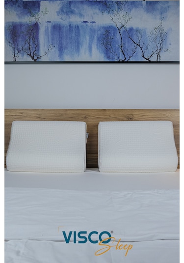 Visco Yastık Ortopedik Yastık Boyun Destekli Visco 60x40x14-12 Cm