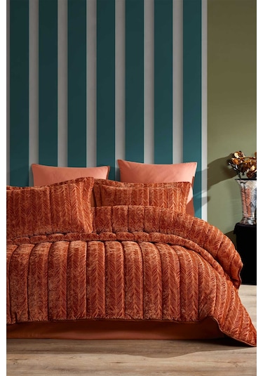 Elart Comfort Yeni Nesil Çift Kişilik Uyku Seti - 3 Parça Velvet Tarçın (230x220) Tarçın