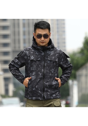 Erkek Hakiki Deri Yumuşak Kabuklu Ceket Çizgili Mavi