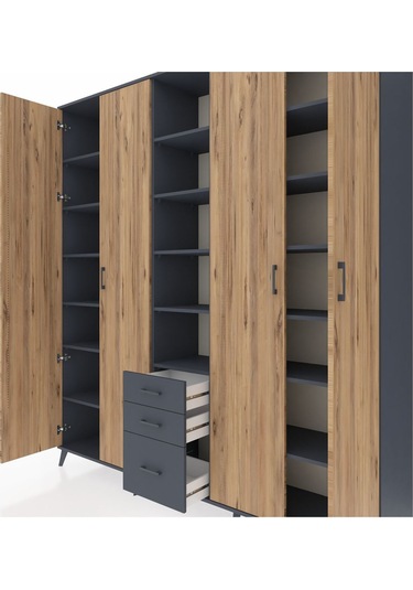 Hyperion Dolap 17 Raflı 3 Çekmeceli 4 Kapaklı 220x44x243 Antrasit-çam/antrasit Atlas Çam/antrasıt