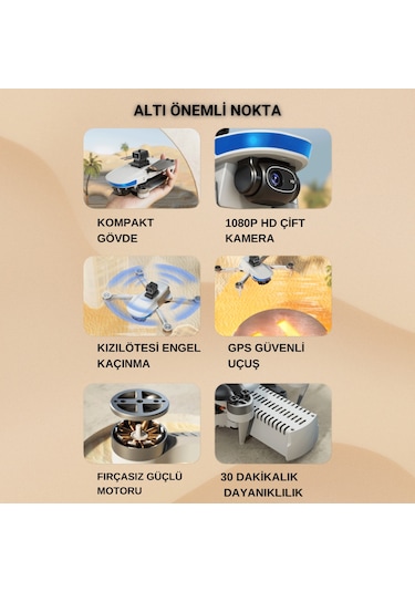 B6 Mini Drone 2Batarya ile 30Dakika Uçuş Beni Takip Et Gps 1080p Hd Çift Kamera 5g Wı-fı  Engelden Kaçınma