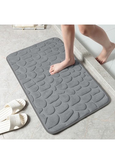 Fortunelane Gri Piyade Desenli Hafıza Köpük Halı - 50x80cm, Yumuşak, Su Absorban, Kayma Engellli, Banyo/oda Kullanıma Uygun Gri