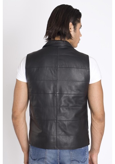 Siyah Gerçek Deri Yelek-Siyah