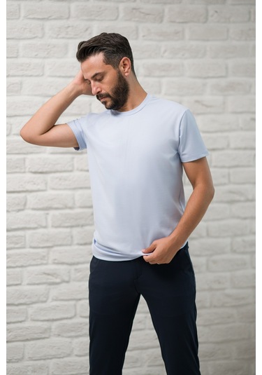 Paul Martin Slimfit Fit Bisiklet Yaka Rayon Kumaş Full Likralı T-shirt Buz Mavisi