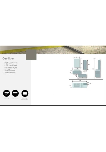 Evros Verona Banyo Dolabı 105 Cm Gri