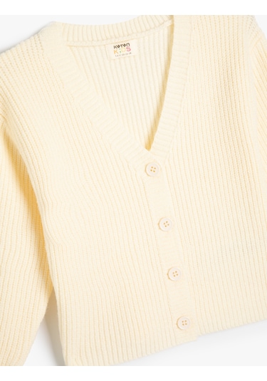 Koton Basic Hırka V Yaka Düğme Detaylı Ekru 5wkg90014at Ekru