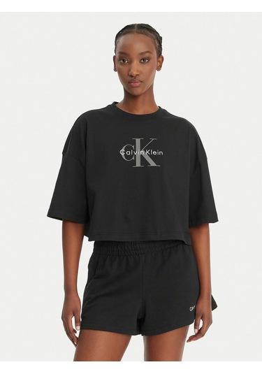 Calvin Klein Lv047f828g Ss Boxy Crop Kadın Tişört Siyah