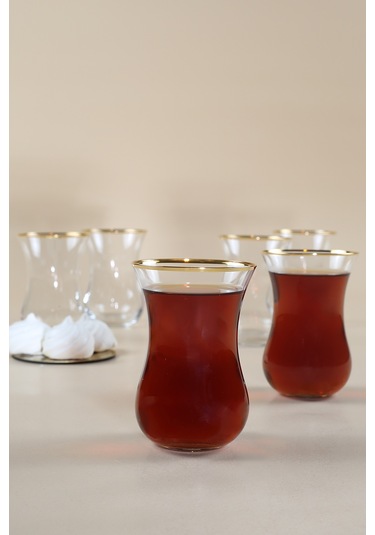 Rakle Pure Altın Yaldızlı İthal İnce 6'lı Çay Bardağı Seti 165 Cc Renkli