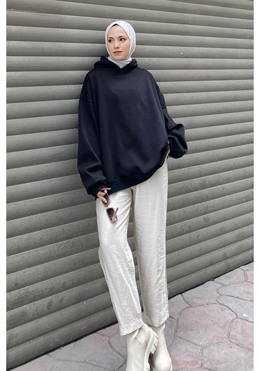 Kapüşonlu Salaş Sweatshirt Siyah
