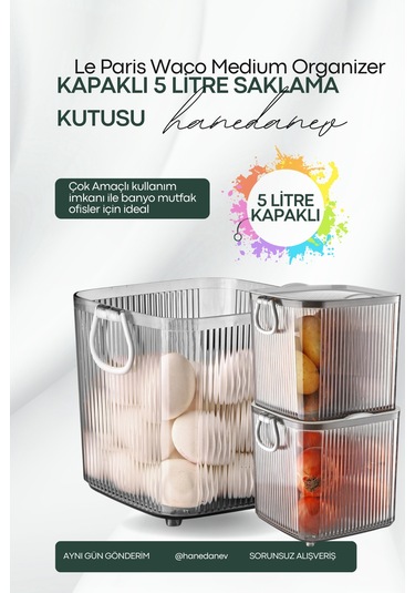 Waco Medium Organizer Akrilik Lüx Patates Soğan & Deterjan Saklama Kabı Kapaklı 5 Litre 1 Adet Şeffaf