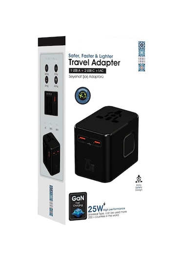 25w Evrensel Seyahat Şarj Adaptörü Fiş Priz Dönüştürücü /1xusb /2