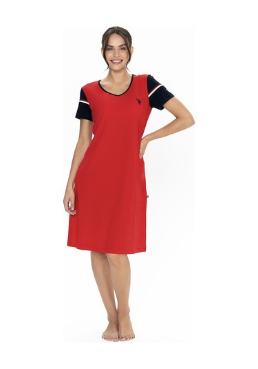 U.s Polo Assn. 20009 Kadın Kısa Kollu V Yaka Rahat Ev Giyim-kırmızı Kırmızı