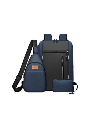 Xuweiwei Mavi 3 Adet Is Seyahat Sirt Cantasi Seti Oxford Kumaş Laptop Cantasi Capraz Askili Canta Ve Cuzdan MAVİ