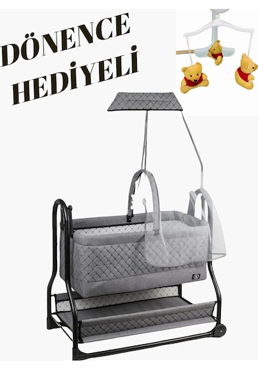 N'pratik Dönenceli Npratik Lüx Bebek Beşiği Nenni Silinebilir Portatif Sallanır Sepet Beşik Hamak Beşik Füme