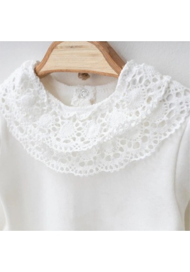 Nervür Ve Dantel Detaylı Pamuklu Tulum Ve Şapka Takım Kırık Beyaz