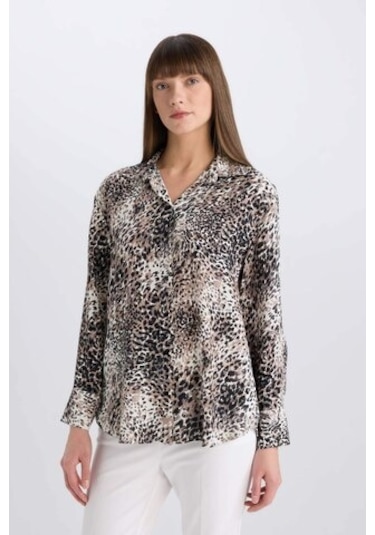 DeFacto Oversize Geniş Kalıp Yılan Derisi Desenli Maroken Uzun Kollu Gömlek D5270AX25SPBG324