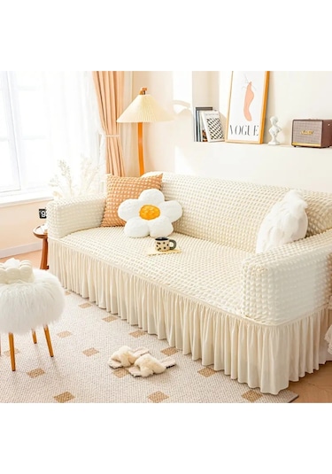 StarMall Bürümcük Koltuk Örtüsü Kanepe Örtüsü 3lü 1 adet Krem