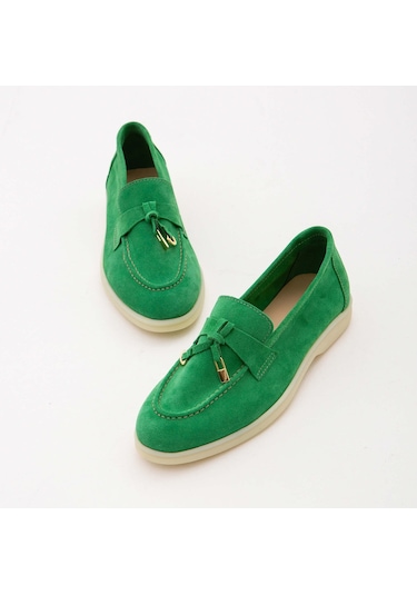 Tamer Tanca Kadın Hakiki Deri Yeşil Loafer Ayakkabı 902 2015 Bn Ayk Y22 Yesıl Paye Yeşil