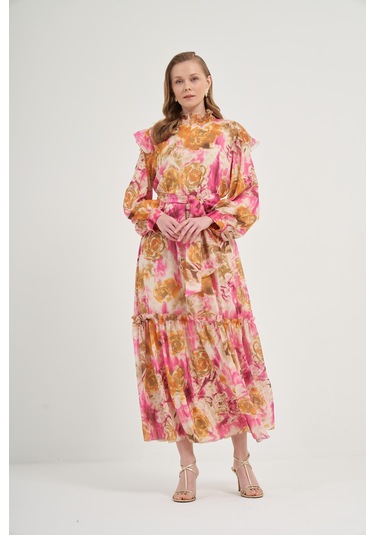 Ftz İpek Şifon Elbise Pembe 31038 Pembe