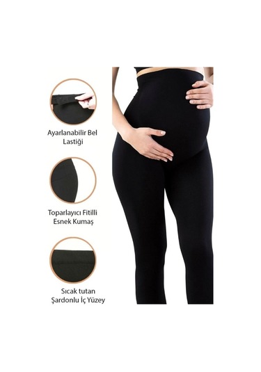Bir Beden Küçük Gösteren Toparlayıcı Solmayan Siyah Fitilli Hamile Tayt