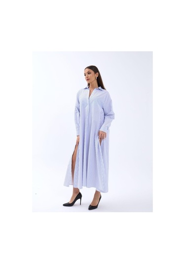 The İstanbul 5857 Elbise-washington Çizgili Altın