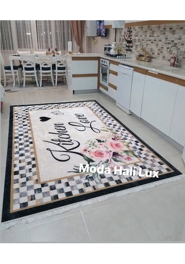 Mutfak Kaymaz Tabanlı Yıkanabilir Halı Kilim Yolluk Çok Renkli