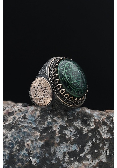 Özel Tasarım Hz. Süleyman Mührü Gümüş Erkek Yüzüğü 901543 Gümüş
