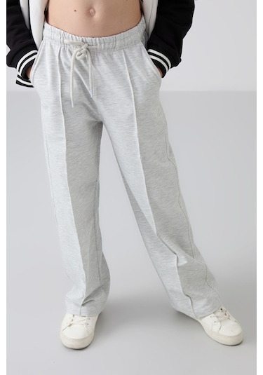 Tommy Life Kar Melanj Cepli Ön Dikiş Detaylı Geniş Paça Kız Çocuk Eşofman Altı -75144 Kar Melanj