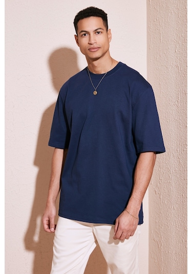 Buratti Pamuklu Oversize Bisiklet Yaka Basic Erkek T Shirt 5902365 Indigo