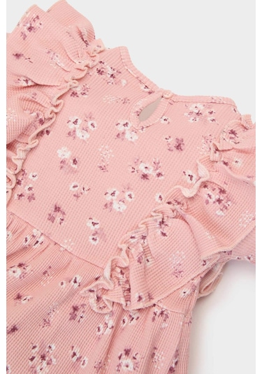 DeFacto Kız Bebek Çiçekli Uzun Kollu Waffle Elbise D9563A525SPPN243 Pembe