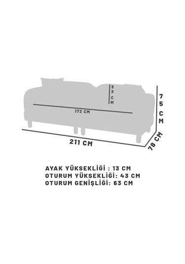 Leones Bohem Ahşap Ayaklı Kanepe, Gri