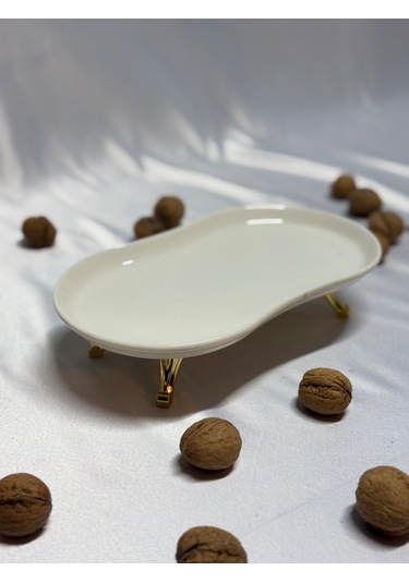 Aless Altın Ayaklı Seramik Sunumluk Çerezlik Meyvelik