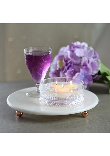 Akayev Mermer 28 CM Rose Gold Boncuk Ayaklı Beyaz Yuvarlak Sunuml