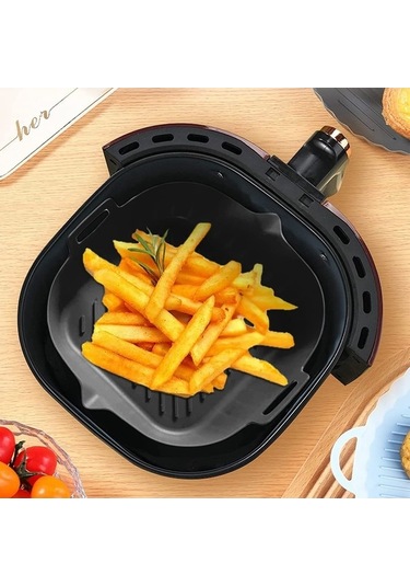 Ulzyvf Siyah Silikon Saplı Pratik Kaplamalı 8.6 İnç Hava Fritözü Tencere Siyah