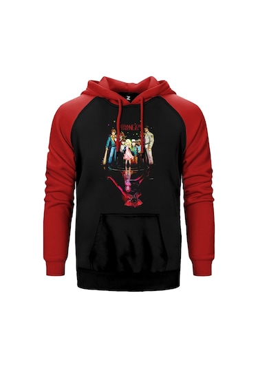 Stranger Things Team Kırmızı Reglan Kol Kapşonlu Sweatshirt Kırmızı