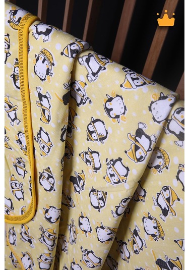 Babyhola 100x100cm %100 Pamuk Çift Kat Çok Amaçlı Örtü Battaniye Penguen Desen 13100 001