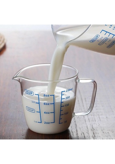 Borosilikat Cam Ölçüm Fincan Şeffaf Ölçekli Şeffaf Kupa Espresso Kahve Suyu Tek Ağızlı Drinkware Fincan 250ml