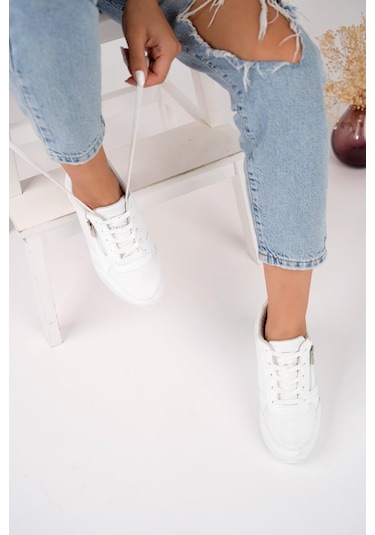 Muggo Asel Bağcıklı Yandan Fermuarlı Ortopedik Günlük Kadın Spor Ayakkabı 001