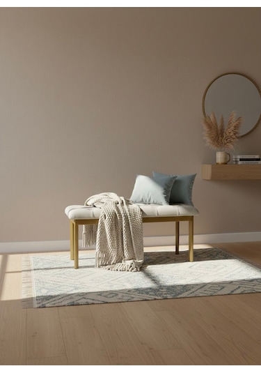 Loft Kapitone Döşeme Metal Gold Ayaklı Puf & Bench - 105x40 Cm Bej
